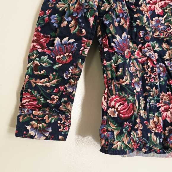 Vintage 90s Y2K Botanical Floral Navy Blue Womens 100% Cotton Button Up Shirt - Picture 6 of 13